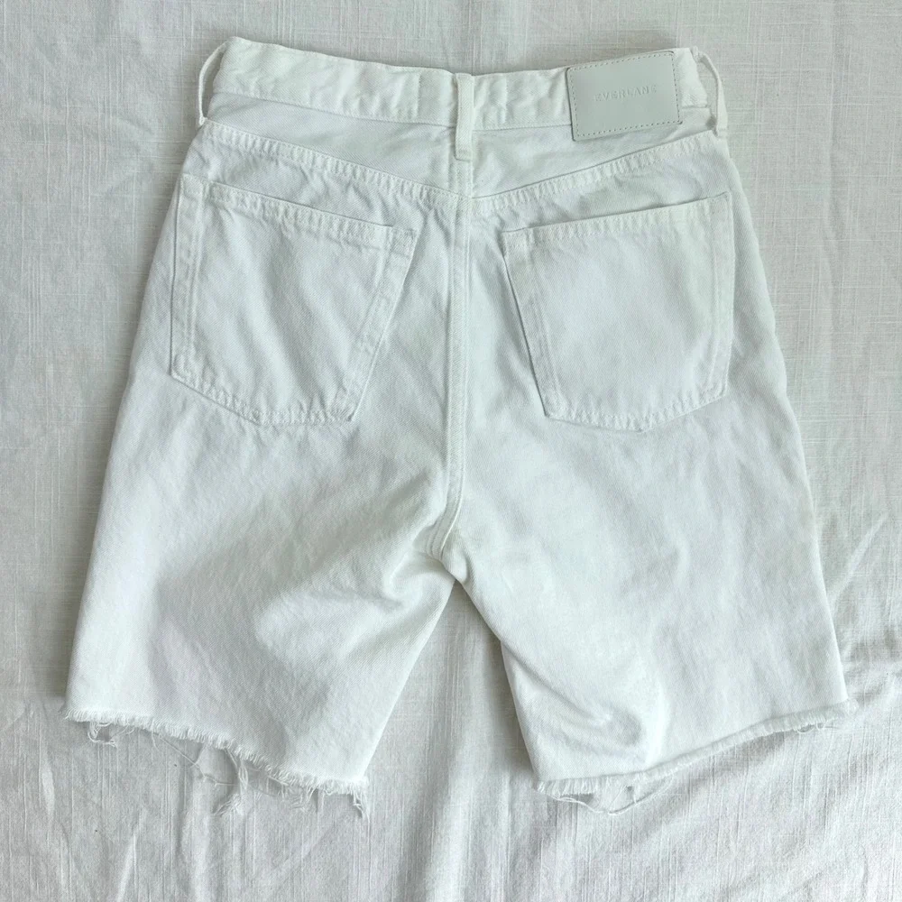 Everlane 90s Cheeky Long Denim Shorts Raw‎ Hem White Casual Summer Size 24